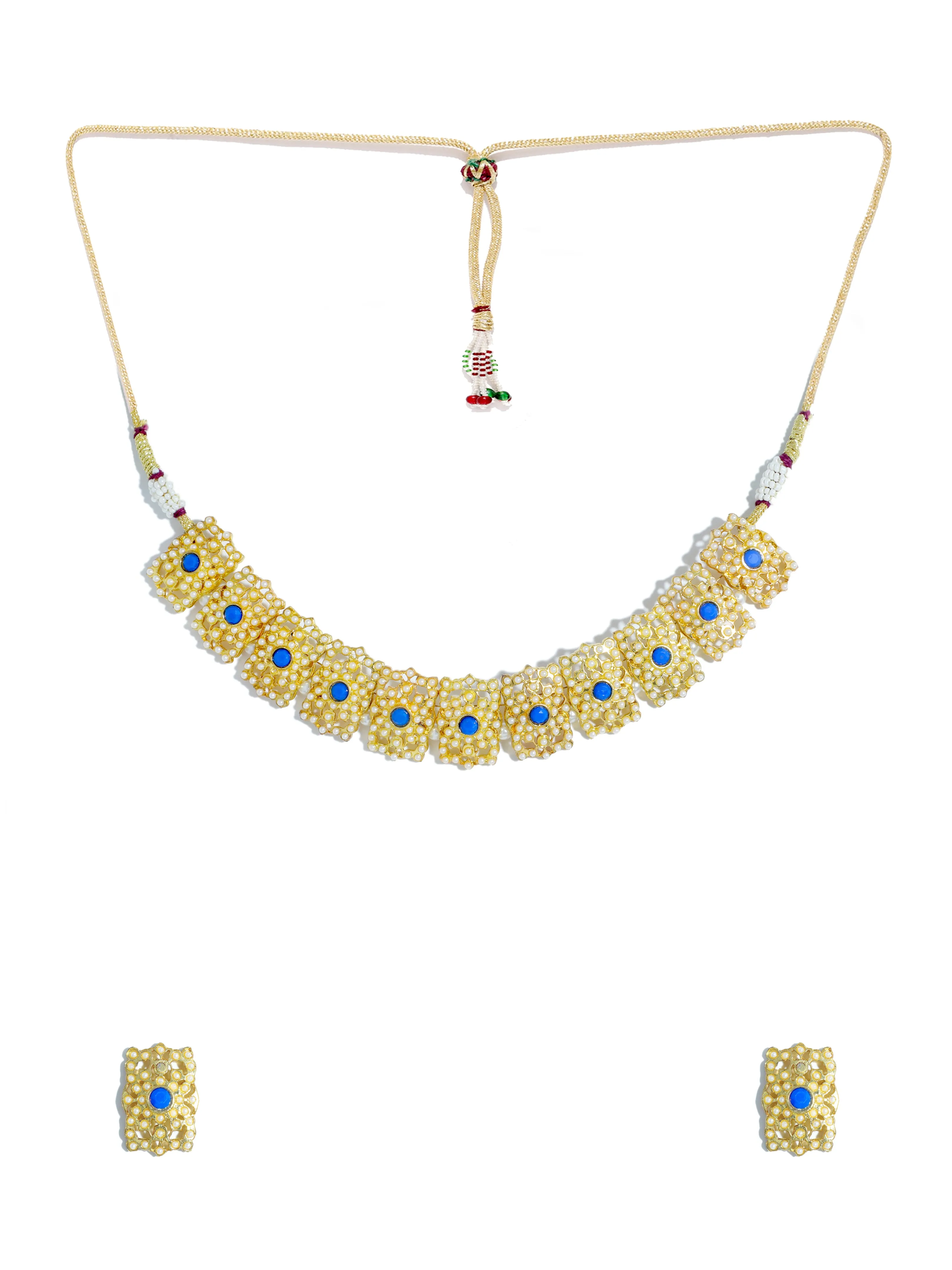 Kundan Blue Jadau Embellished Choker Necklace Set with Earrings