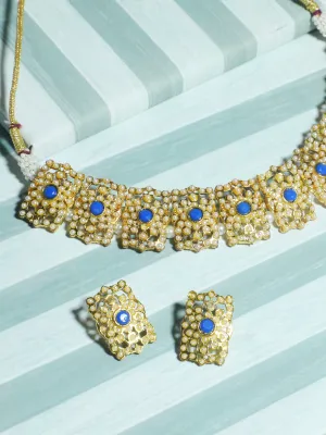 Kundan Blue Jadau Embellished Choker Necklace Set with Earrings