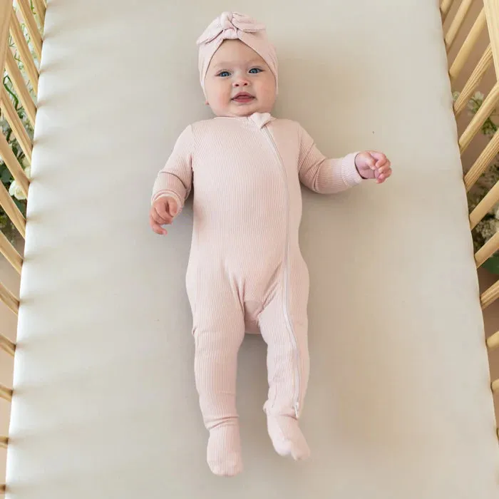Kyte Ribbed Zippered Footie in Blush