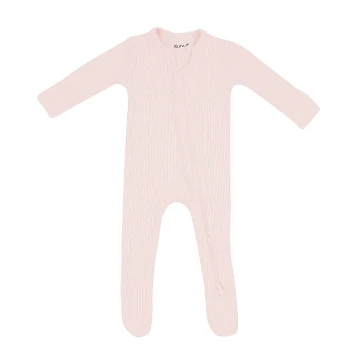 Kyte Ribbed Zippered Footie in Blush
