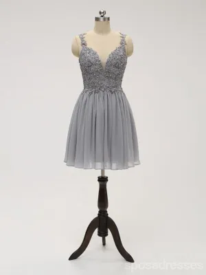 Lace Straps Grey Chiffon Short Cheap Homecoming Dresses Online, CM814