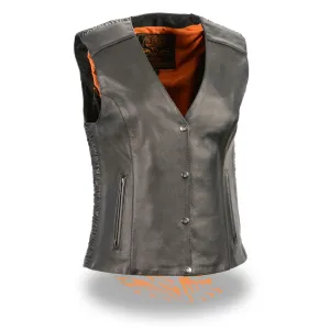 Ladies Snap Front Vest w/ Phoenix Studding & Embroidery