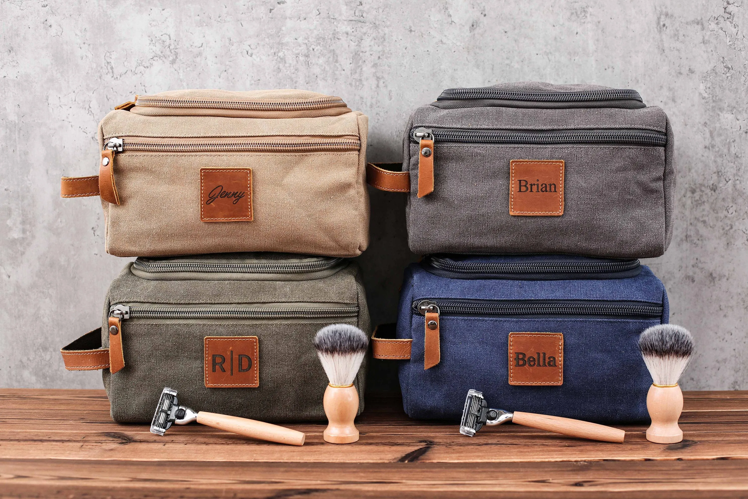 Large Canvas Toiletry Bag Set, Toiletry Bag Men, Personalized Canvas Leather Dopp Kit for Men, Canvas Leather Men's Travel Toiletry Bag