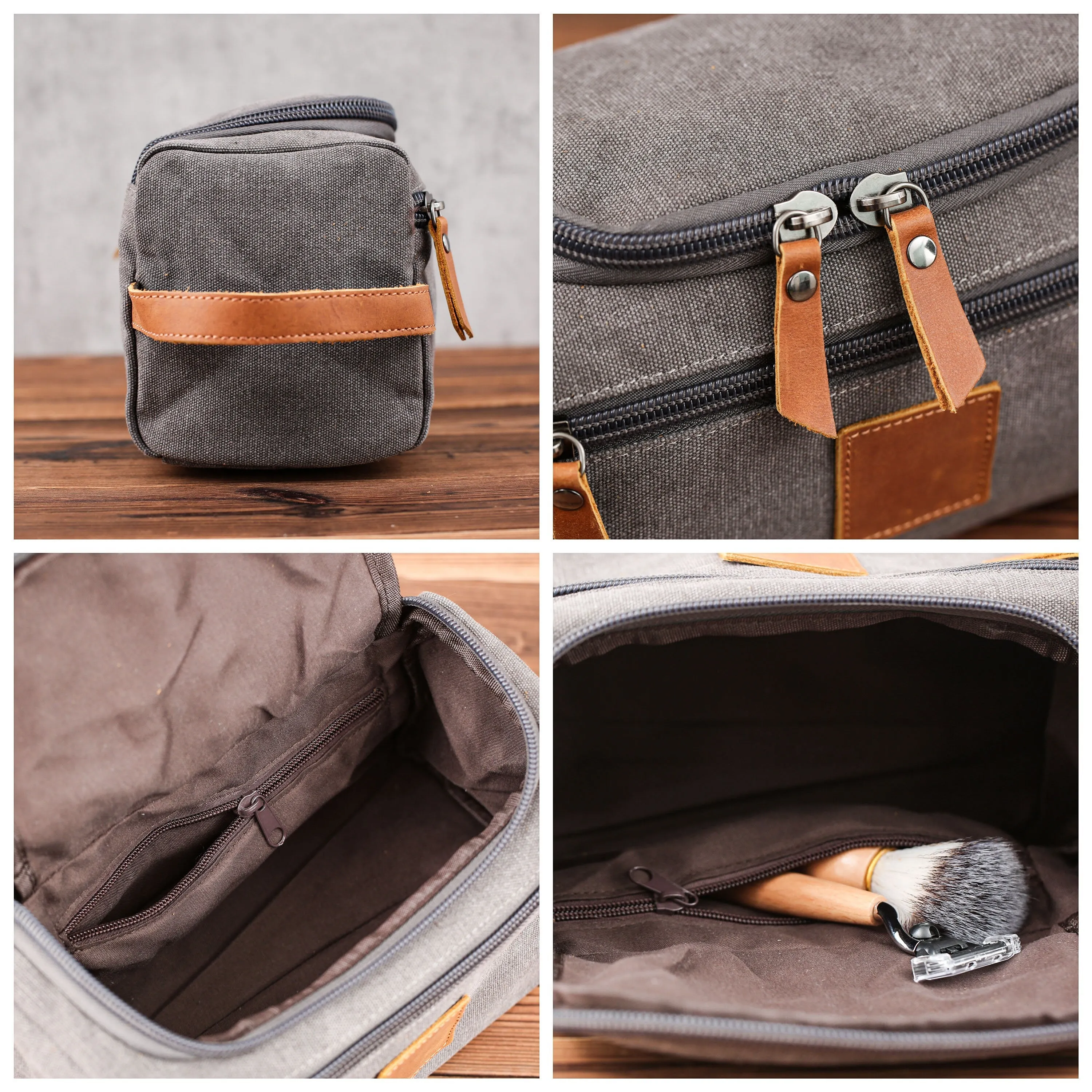 Large Canvas Toiletry Bag Set, Toiletry Bag Men, Personalized Canvas Leather Dopp Kit for Men, Canvas Leather Men's Travel Toiletry Bag