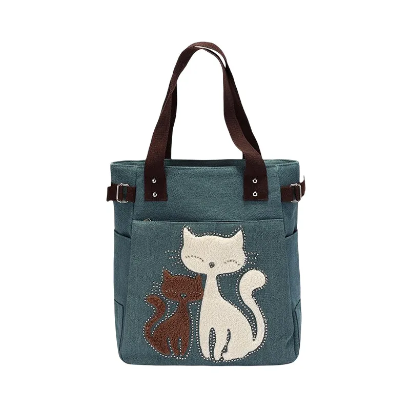 Large Capacity Cat Printing Canvas Shoulder Bag