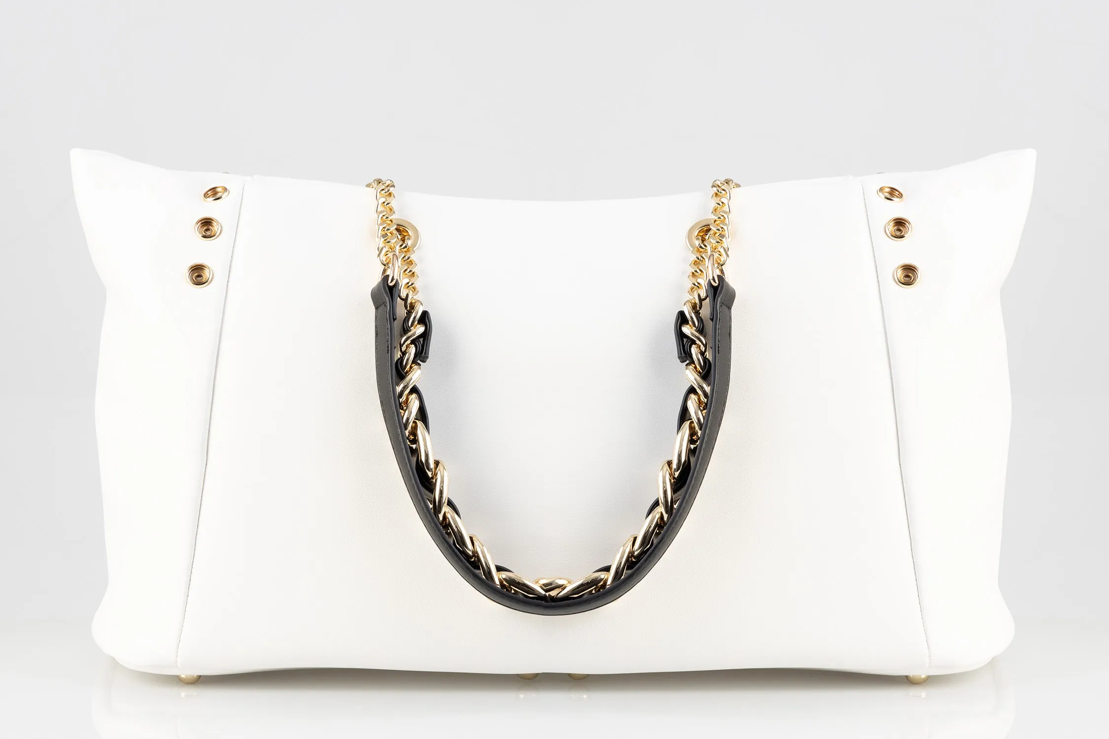 Large Shopper With Snap Button Closure Detail - White