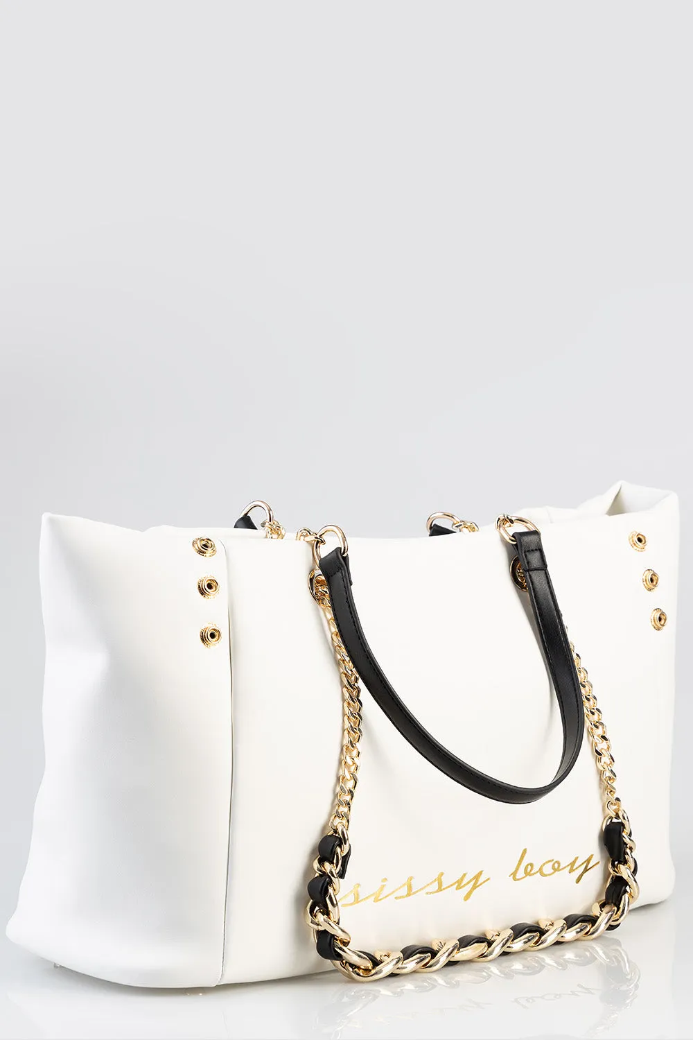 Large Shopper With Snap Button Closure Detail - White