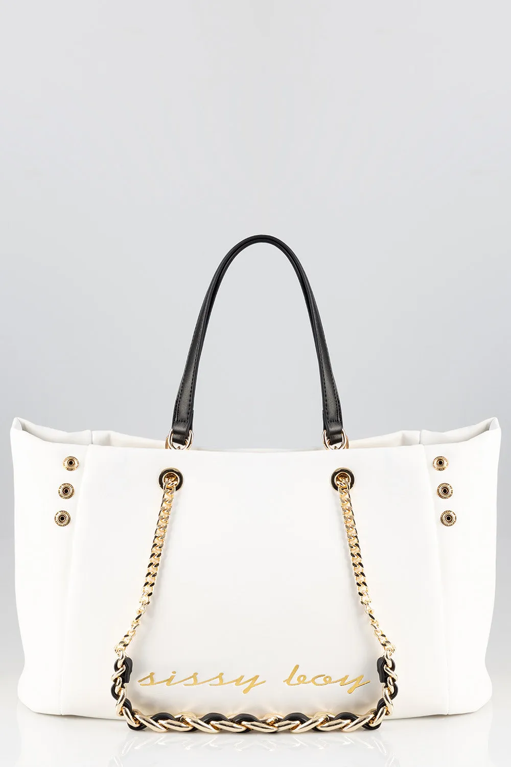 Large Shopper With Snap Button Closure Detail - White