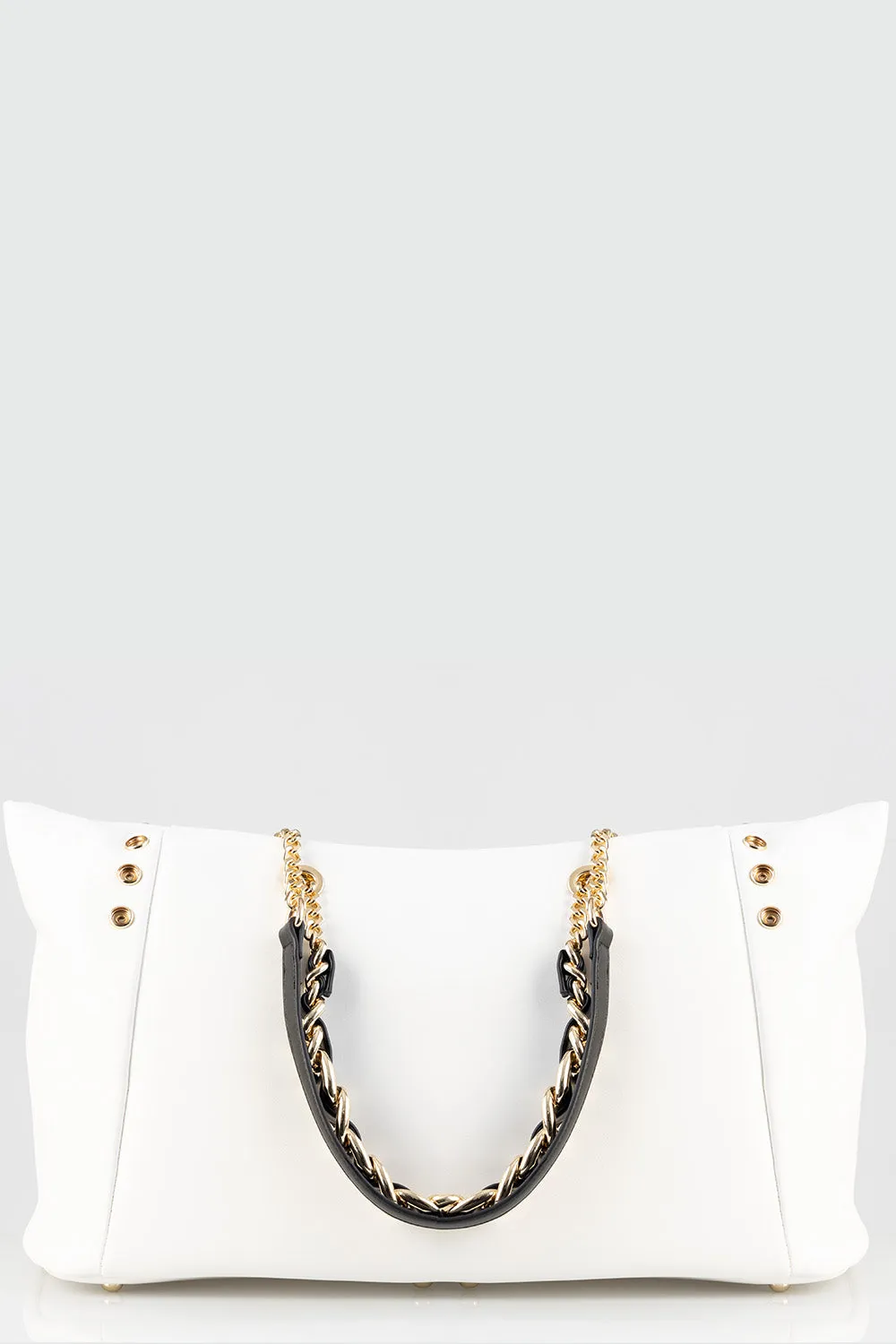 Large Shopper With Snap Button Closure Detail - White