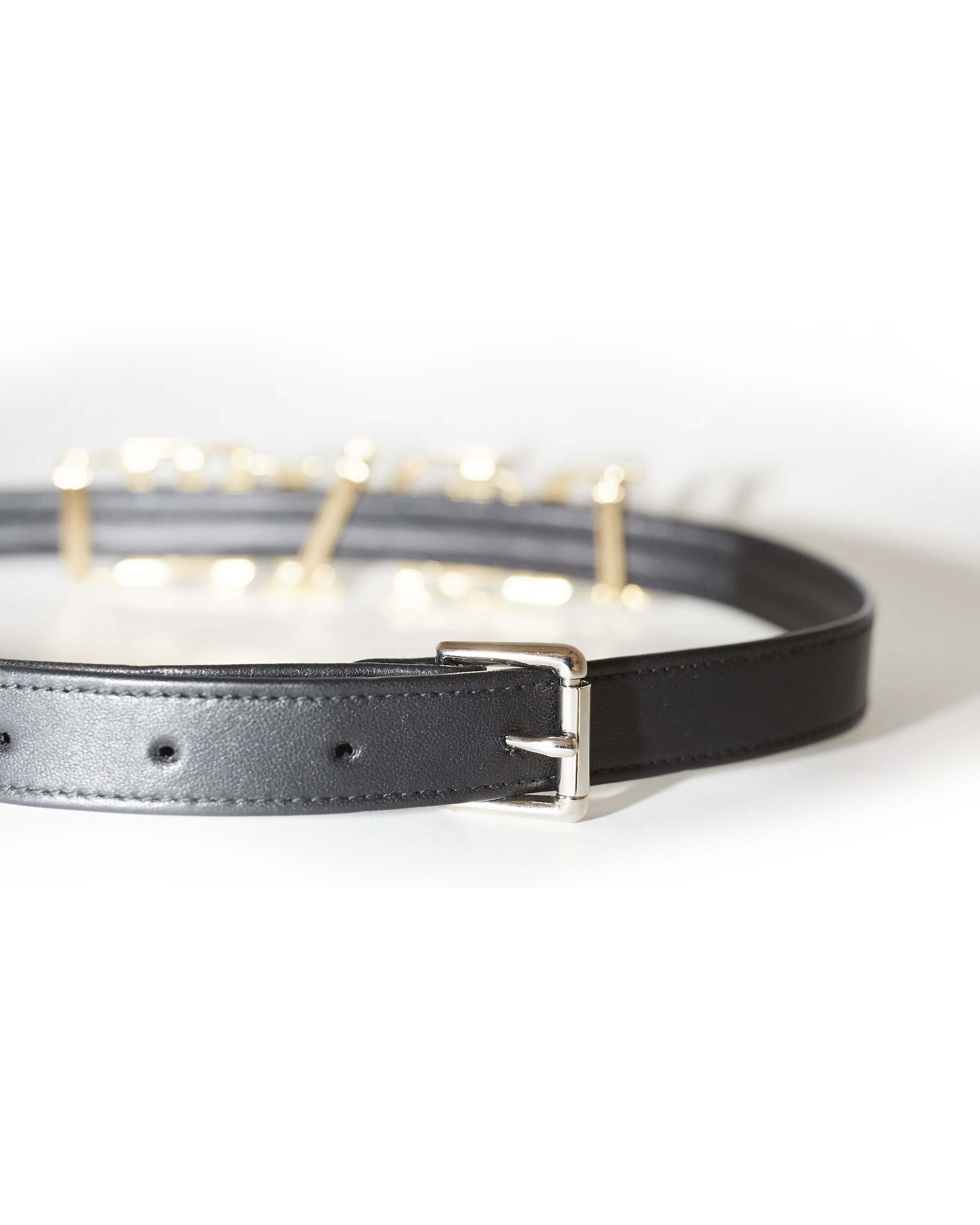 Leather Belt with Rodarte Logo Buckle
