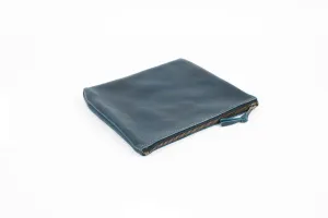 LEATHER TOP ZIPPER POUCH - INDIGO BISON