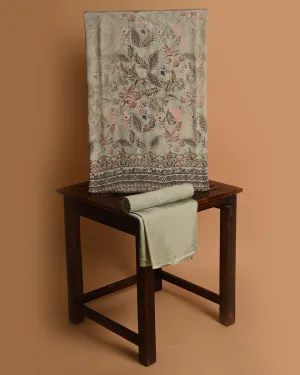 Light Green Muslin Silk Blend Printed Unstitched Co-ord Set Fabric With Muslin Bottom Fabric