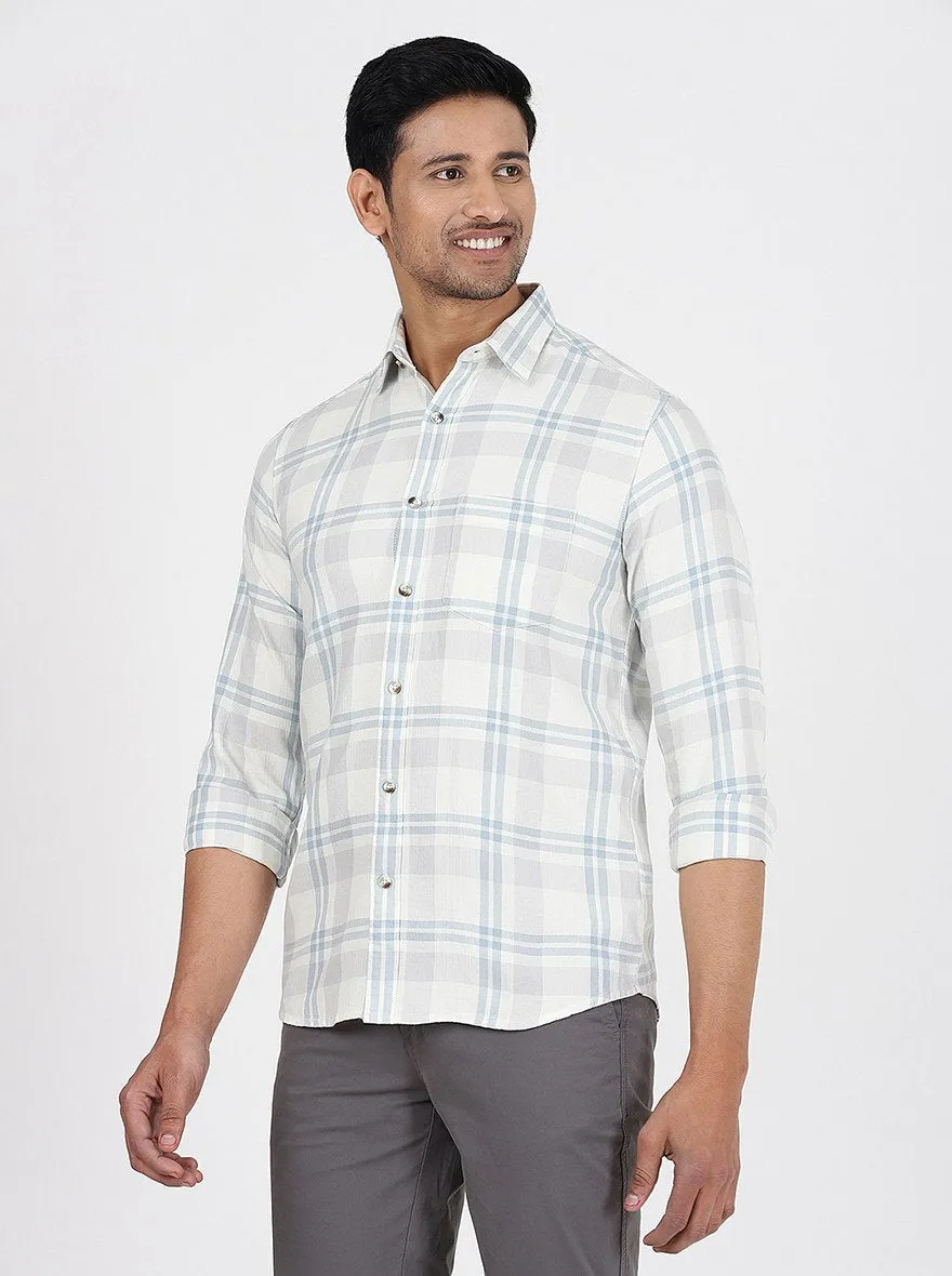 Light Grey Checked Slim Fit Casual Shirt | JadeBlue