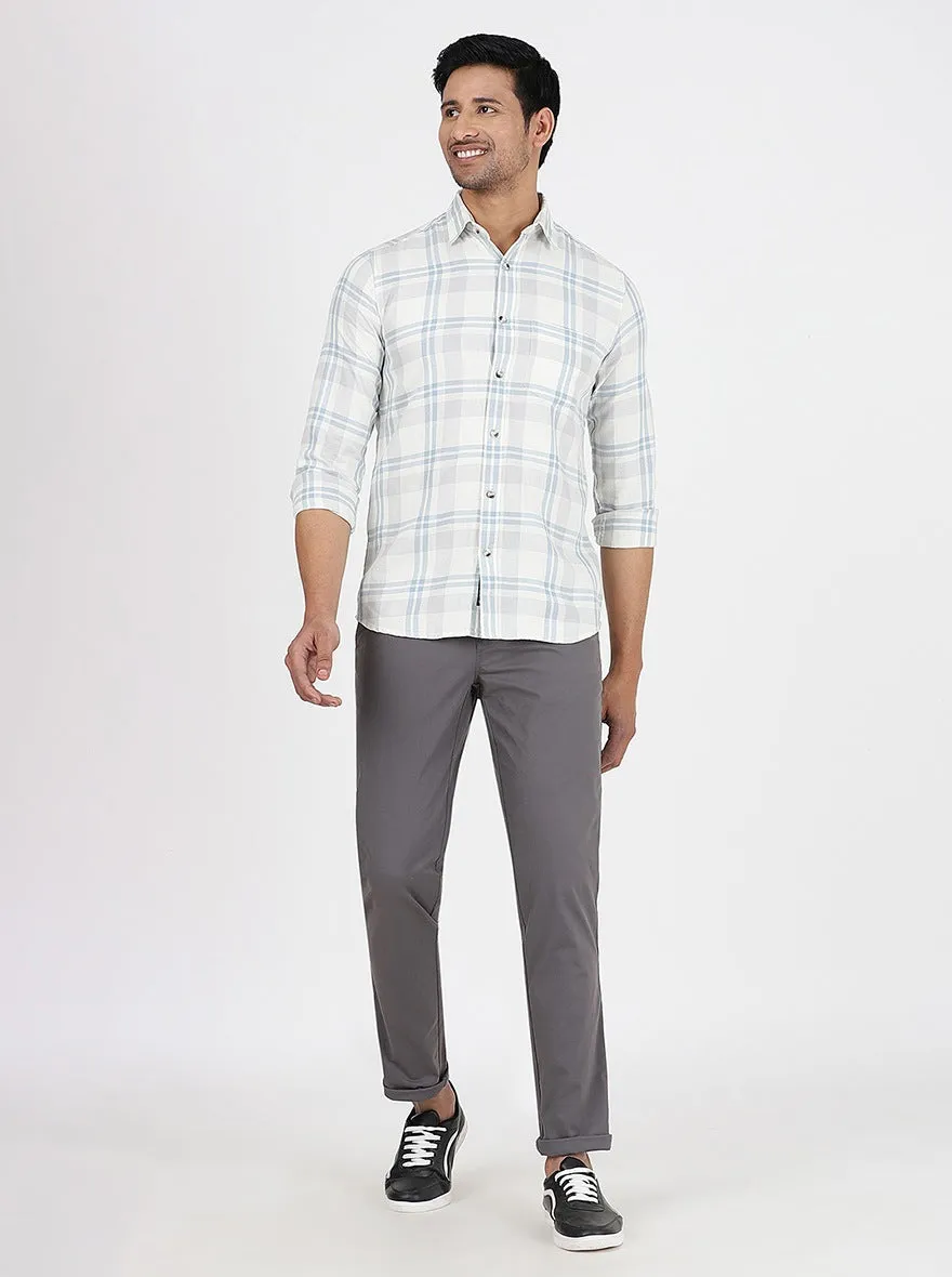 Light Grey Checked Slim Fit Casual Shirt | JadeBlue