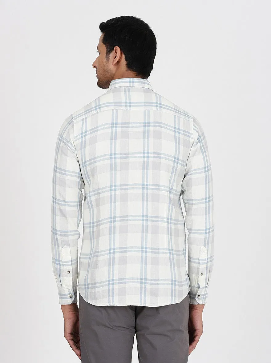 Light Grey Checked Slim Fit Casual Shirt | JadeBlue