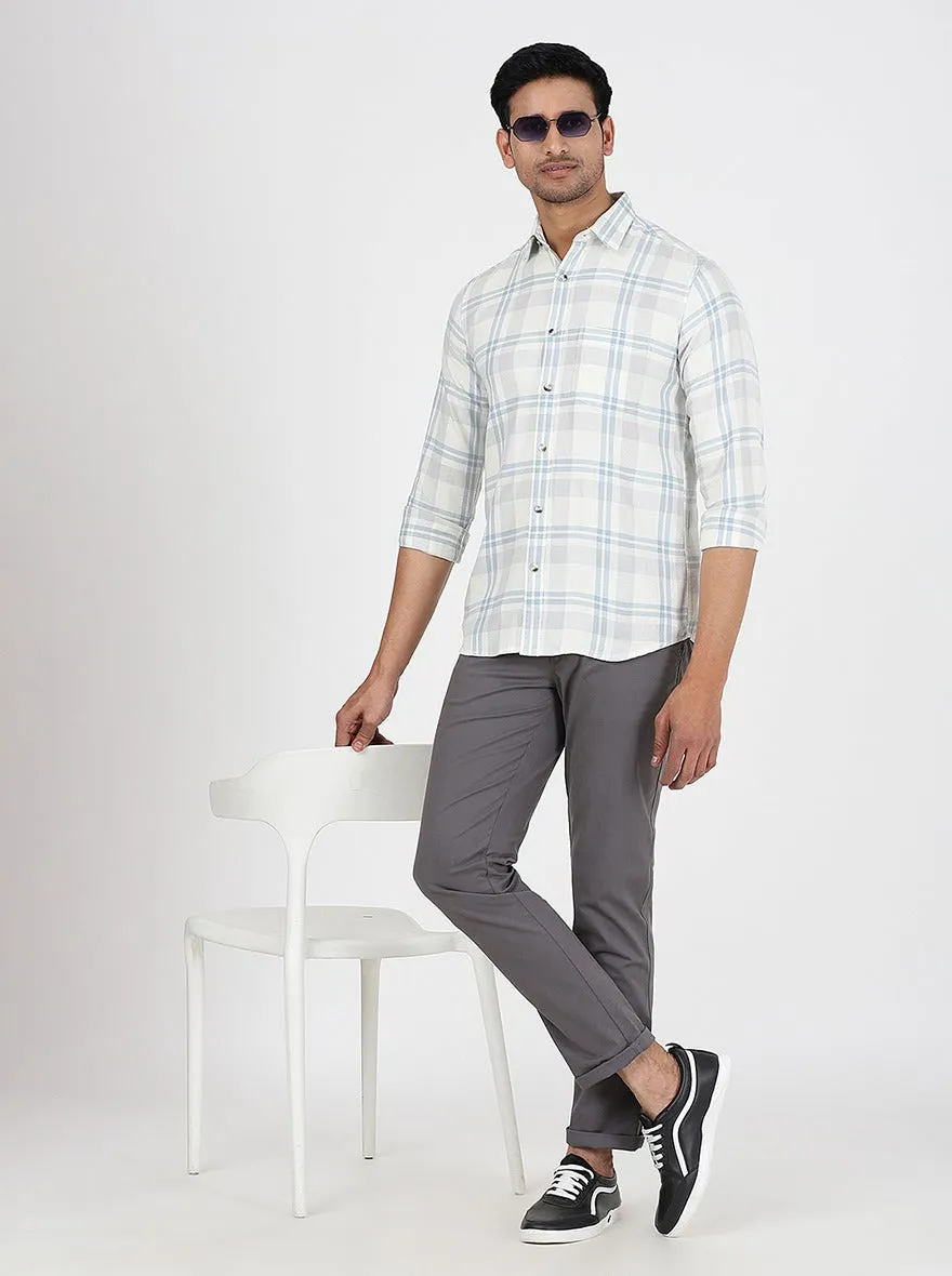 Light Grey Checked Slim Fit Casual Shirt | JadeBlue