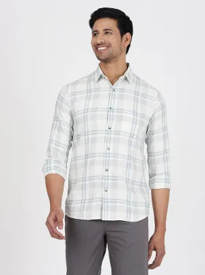 Light Grey Checked Slim Fit Casual Shirt | JadeBlue