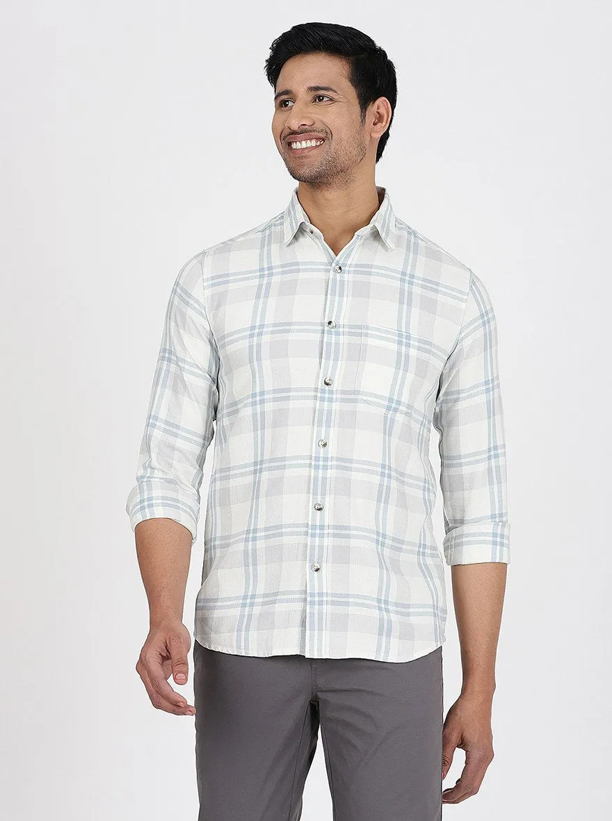 Light Grey Checked Slim Fit Casual Shirt | JadeBlue