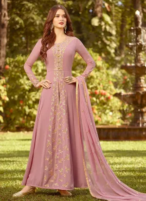 Light Pink Golden Embroidered Slit Style Anarkali Suit
