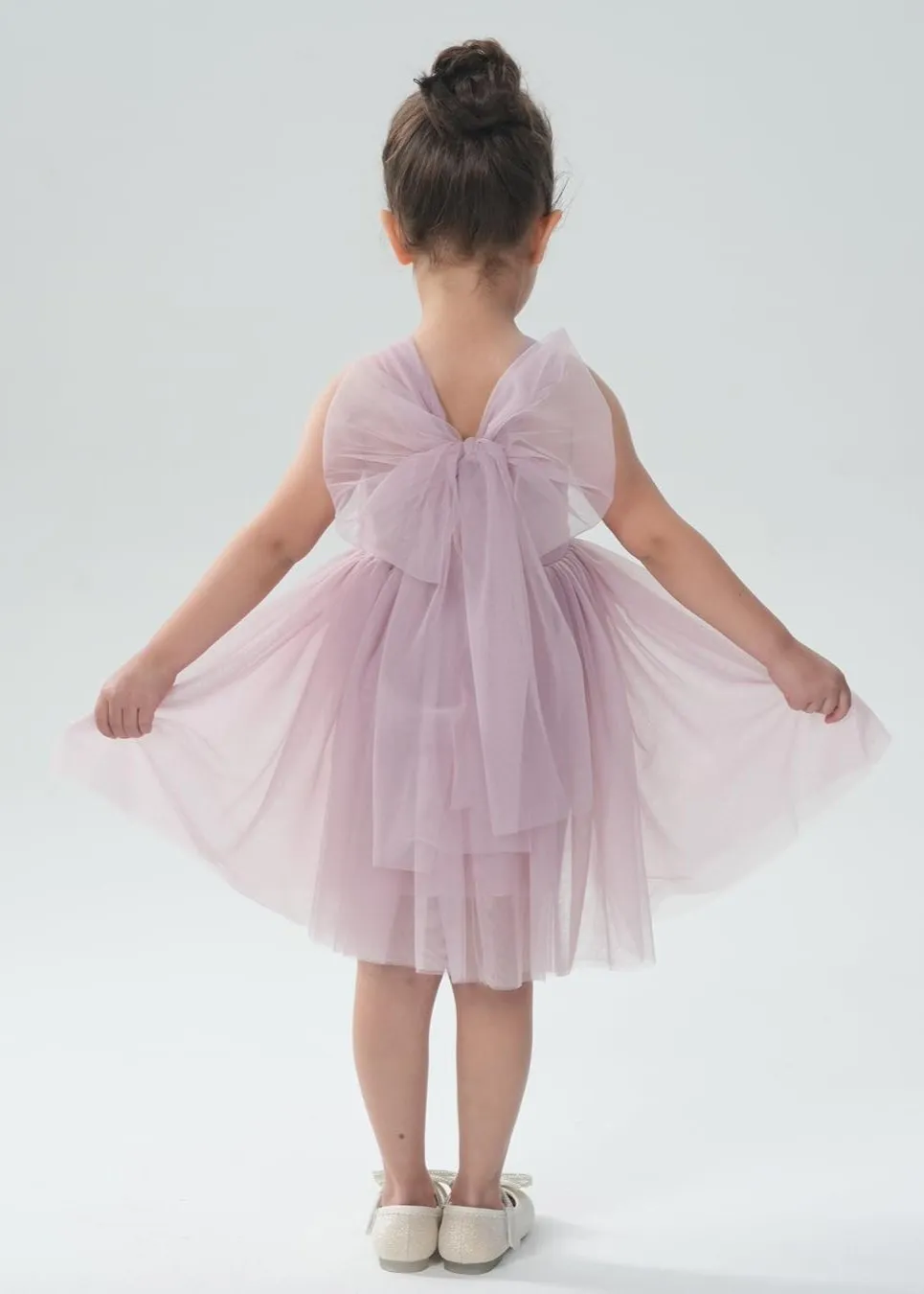 Lily Adjustable Strap Girl Dress in Mauve 3D Flower Petal