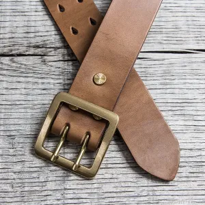 Lone Wolf Leathers Belt Horween Chromexcel Two Prongs Brass Buckle