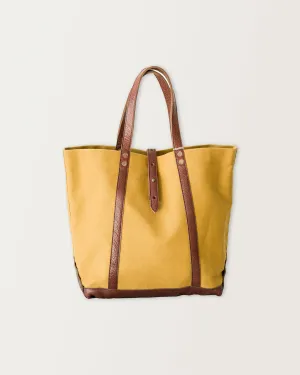 Lot 5220 - Leather and Canvas Tote Bag - Dark Beige
