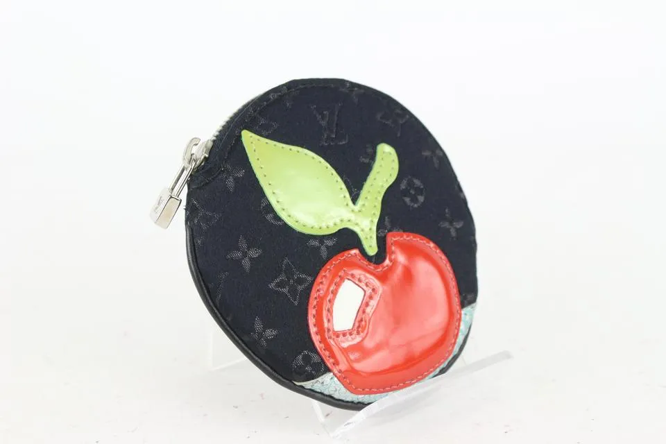 Louis Vuitton Black Monogram Satin Conte De Fees Apple Round Coin Pouch 214lv84