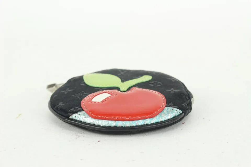 Louis Vuitton Black Monogram Satin Conte De Fees Apple Round Coin Pouch 214lv84