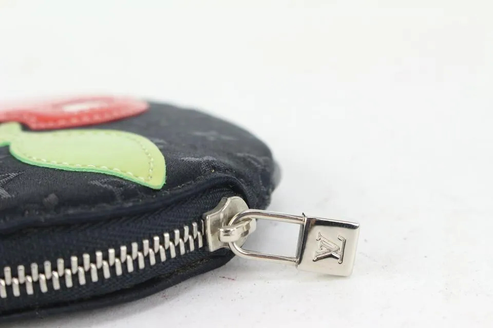 Louis Vuitton Black Monogram Satin Conte De Fees Apple Round Coin Pouch 214lv84