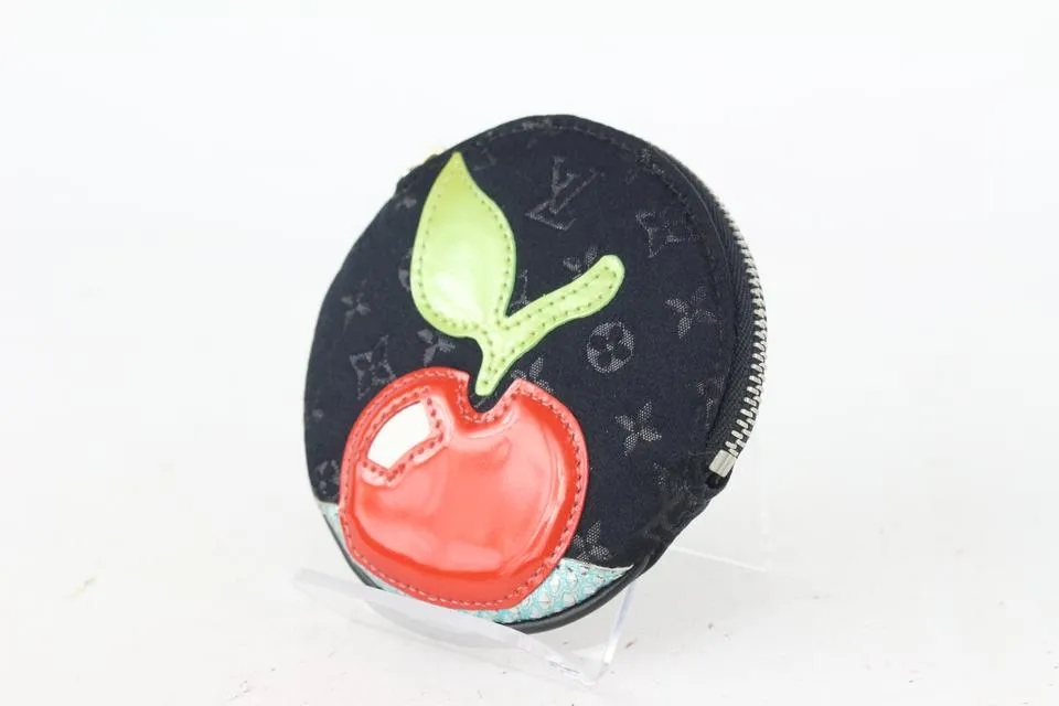 Louis Vuitton Black Monogram Satin Conte De Fees Apple Round Coin Pouch 214lv84