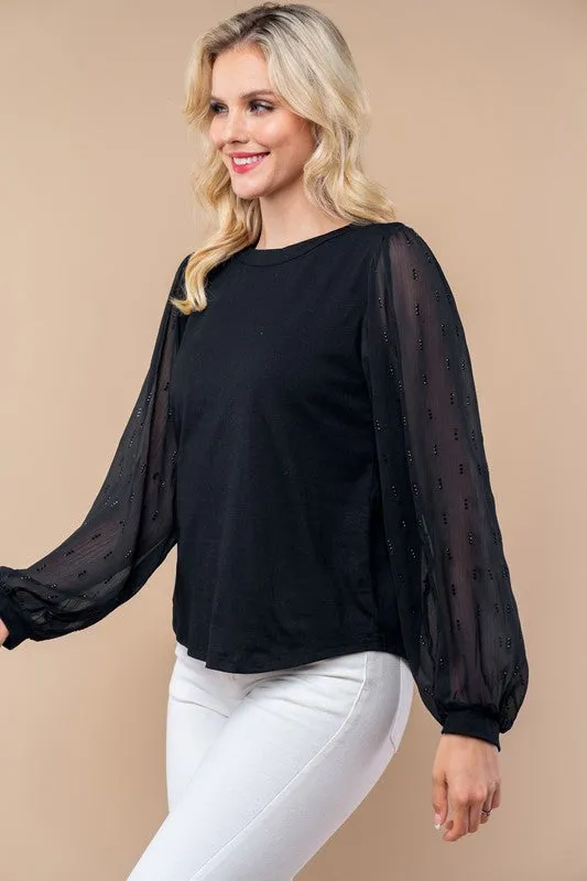 Luna Black Long Sleeve Woven Top