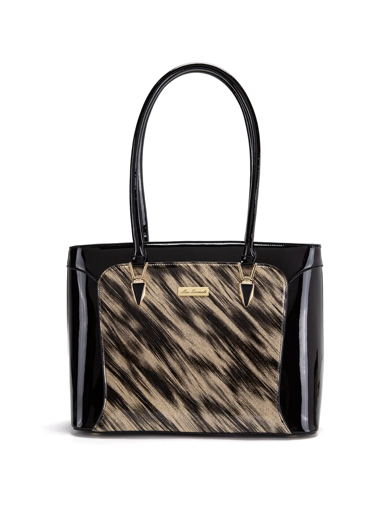LYRA VEGAN PATENT BAG- XB-2413-GLD/BLK