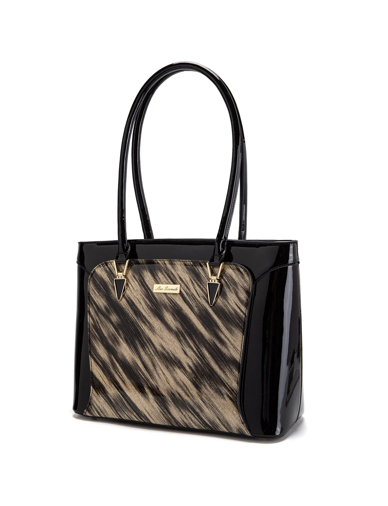 LYRA VEGAN PATENT BAG- XB-2413-GLD/BLK
