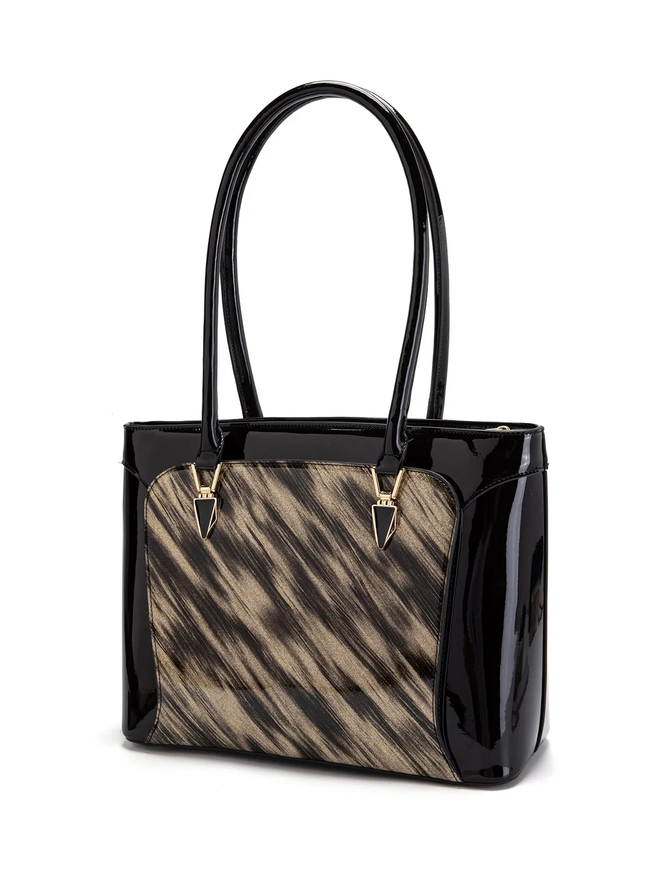 LYRA VEGAN PATENT BAG- XB-2413-GLD/BLK