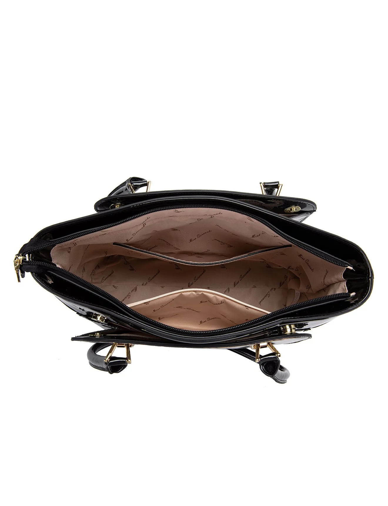 LYRA VEGAN PATENT BAG- XB-2413-GLD/BLK