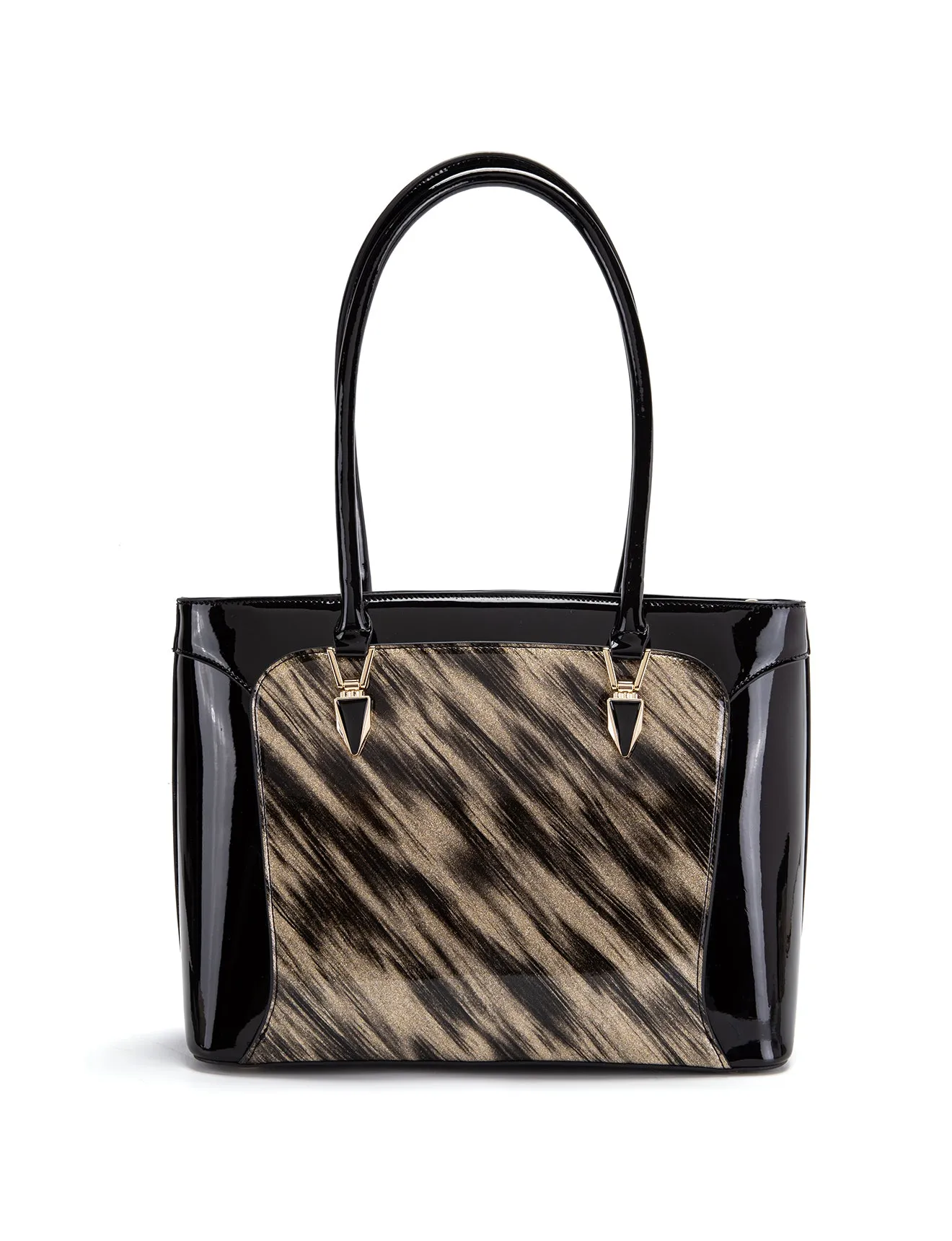 LYRA VEGAN PATENT BAG- XB-2413-GLD/BLK