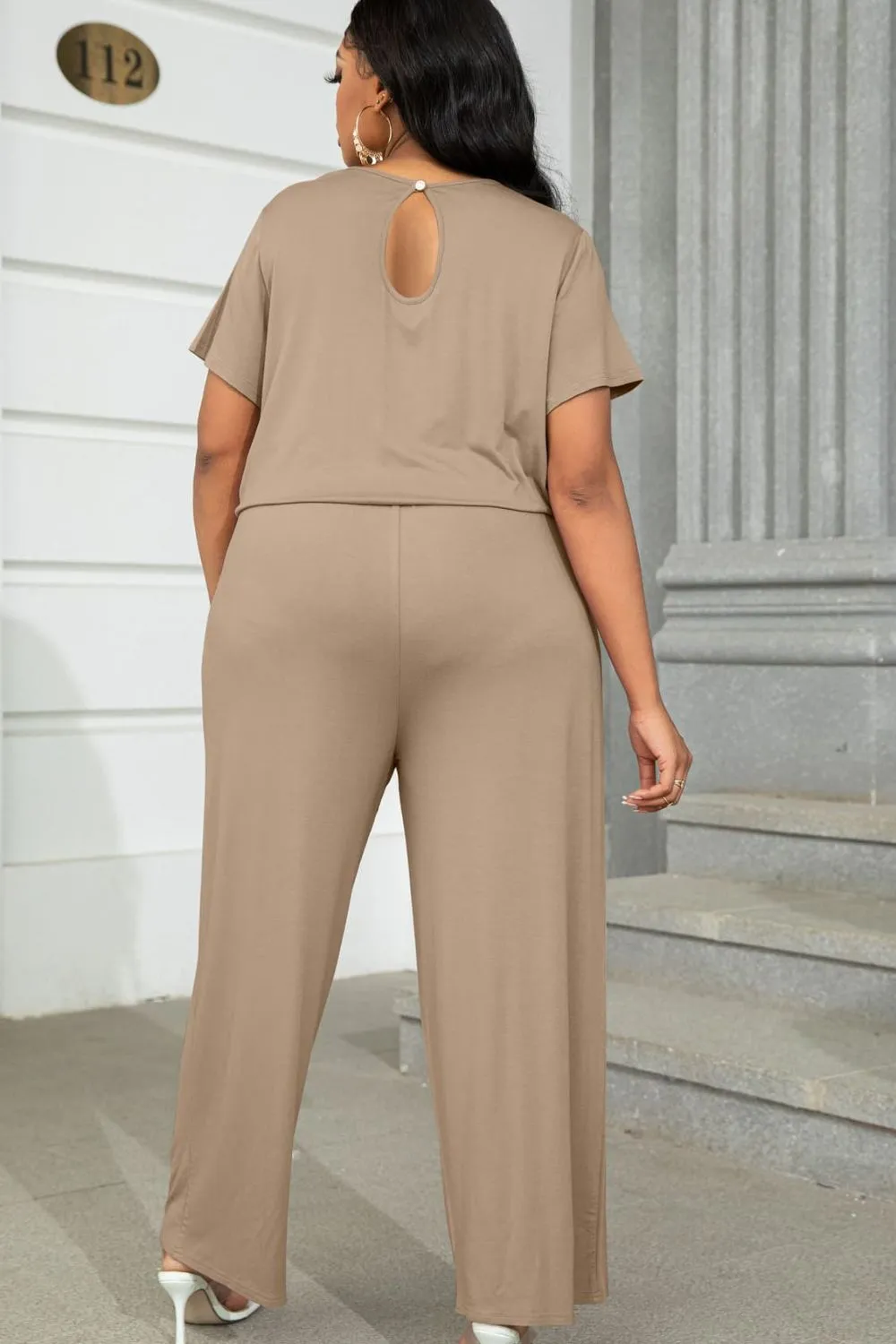 Lyrah Plus Size Drawstring Waist Short Sleeve Jumpsuit
