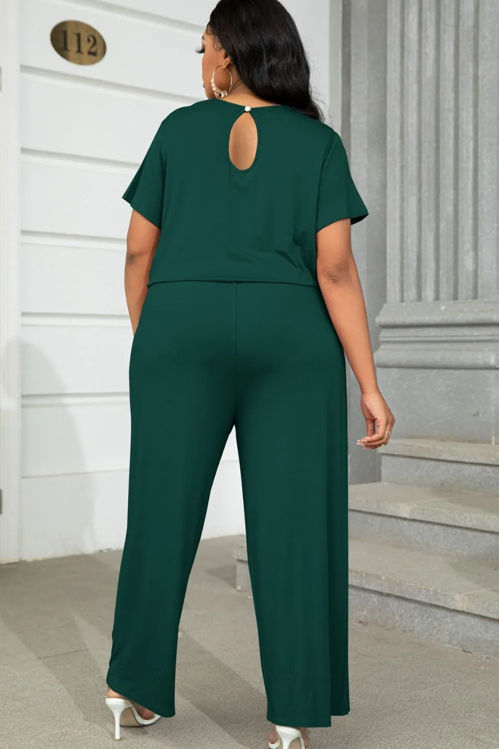 Lyrah Plus Size Drawstring Waist Short Sleeve Jumpsuit