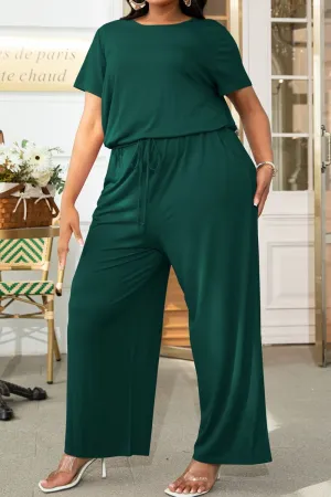 Lyrah Plus Size Drawstring Waist Short Sleeve Jumpsuit