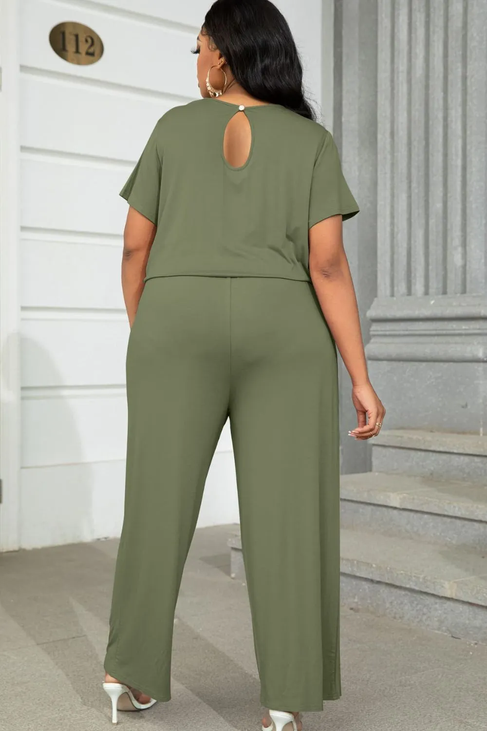 Lyrah Plus Size Drawstring Waist Short Sleeve Jumpsuit