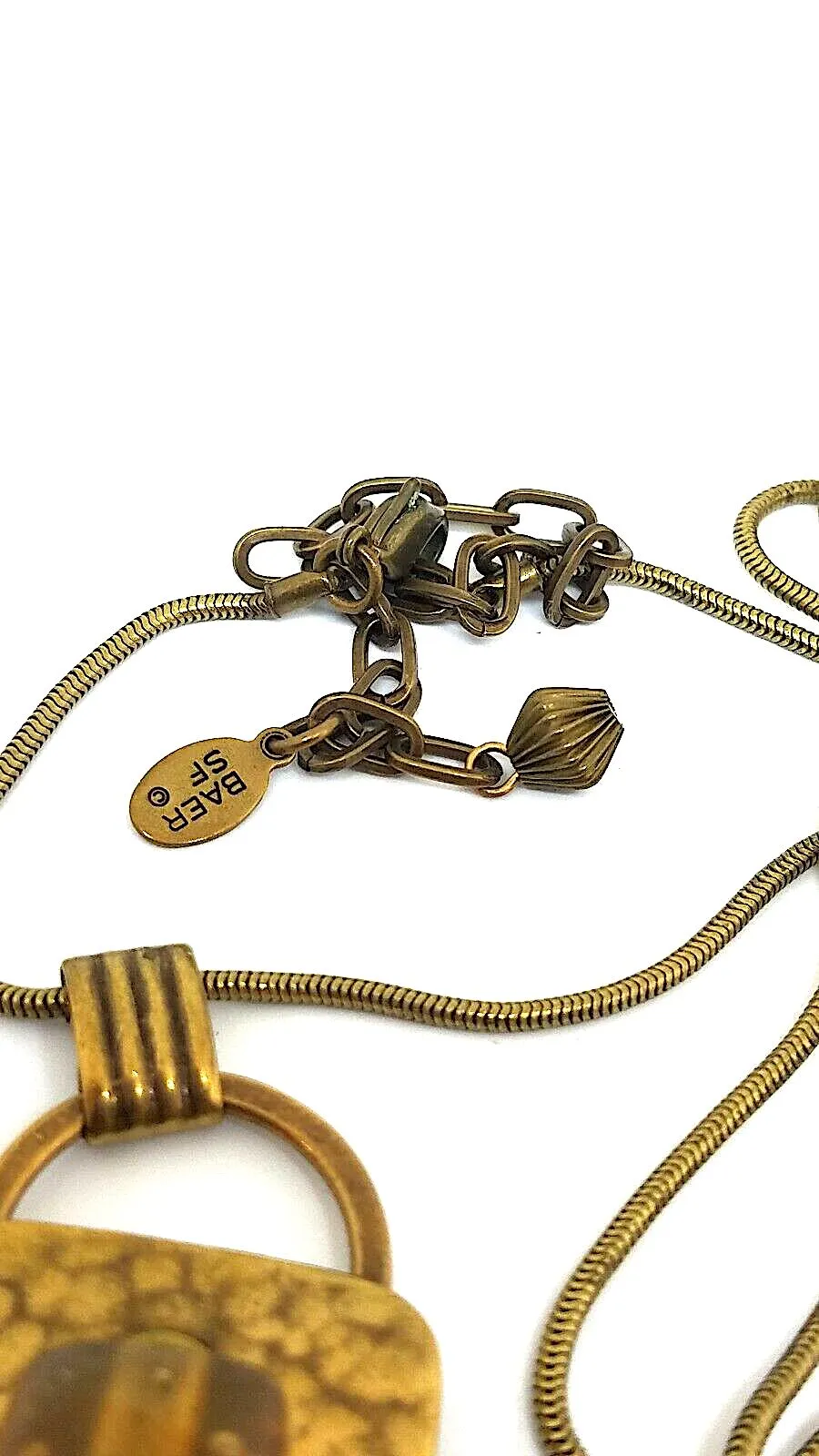Marjorie Baer SF SIGNED Modernist 1970s Brass Resin Bead Pendant Necklace