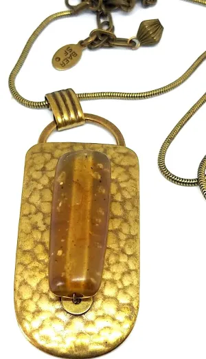 Marjorie Baer SF SIGNED Modernist 1970s Brass Resin Bead Pendant Necklace