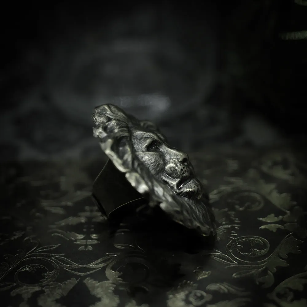 Massive Antiqued Brass Lion Statement Ring