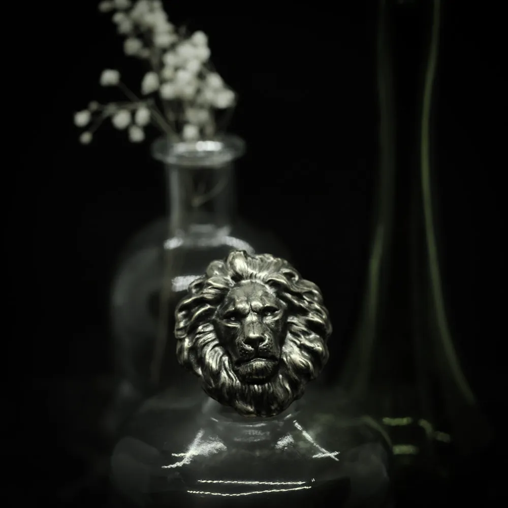 Massive Antiqued Brass Lion Statement Ring