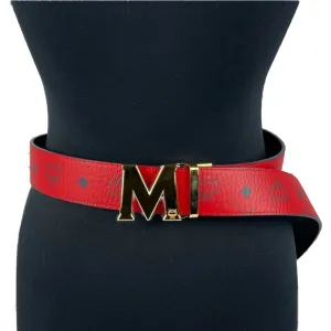 MCM Mens Claus Red Leather Reversible Belt