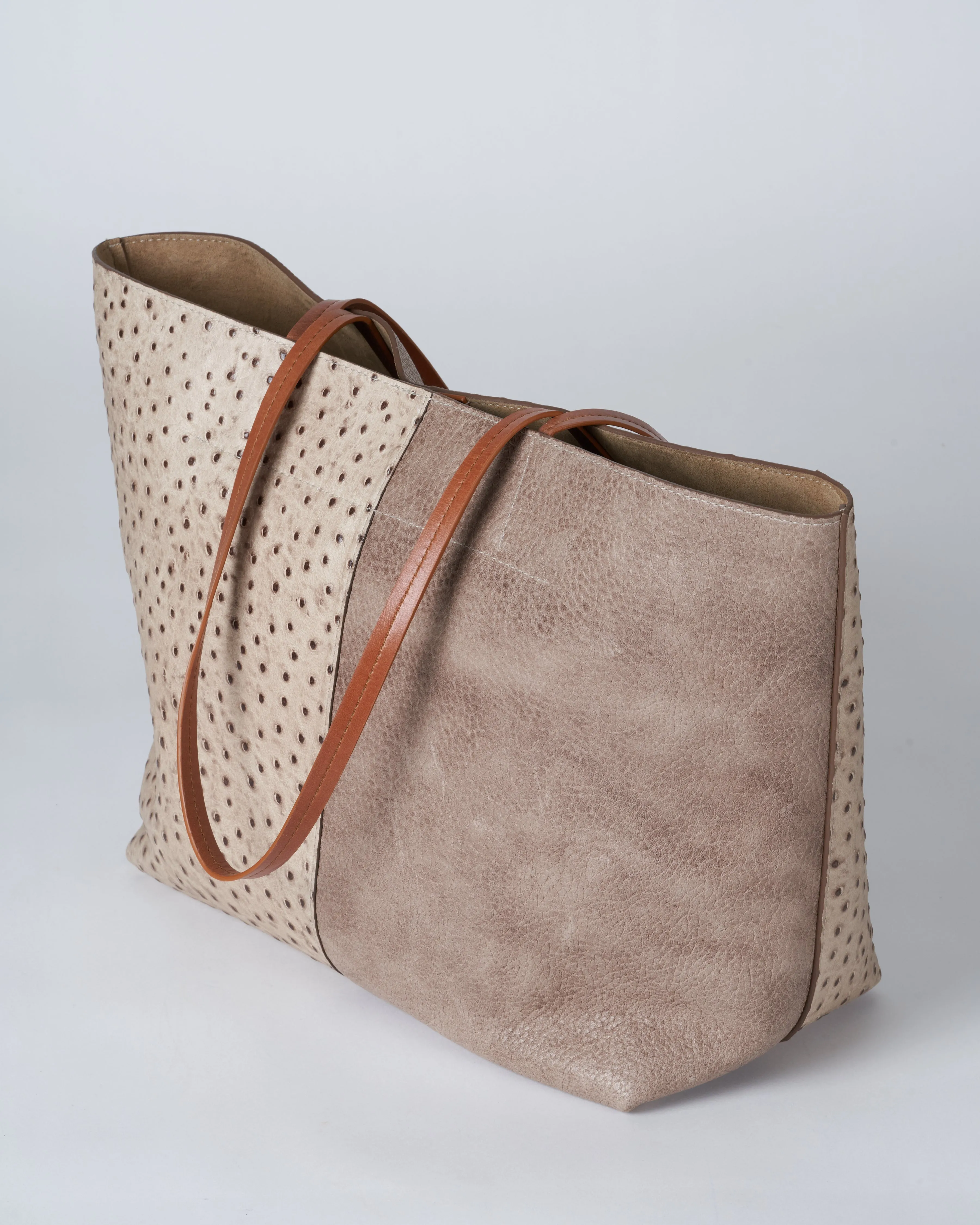 medium essential bag - 2 tone sandstone suede/ ostrich