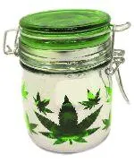 Medium Glass Stash Jar With Air Tight Closure Clamp - Various Designs - (1 Count)