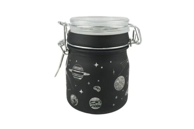 Medium Glass Stash Jar With Air Tight Closure Clamp - Various Designs - (1 Count)