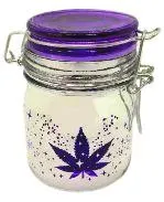 Medium Glass Stash Jar With Air Tight Closure Clamp - Various Designs - (1 Count)