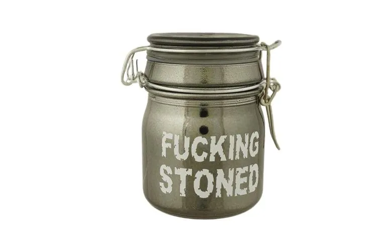 Medium Glass Stash Jar With Air Tight Closure Clamp - Various Designs - (1 Count)
